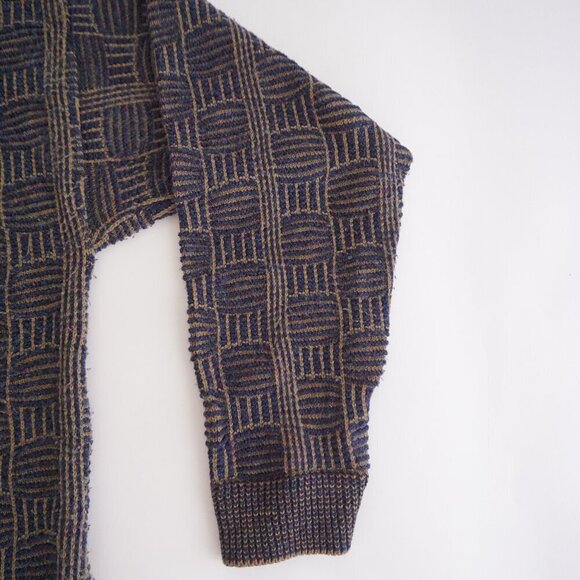 VTG '80S Navy Olive 3D Biggie Cosby Eclectic Grandpa Chunky Crewneck Sweater XL - Picture 9 of 11